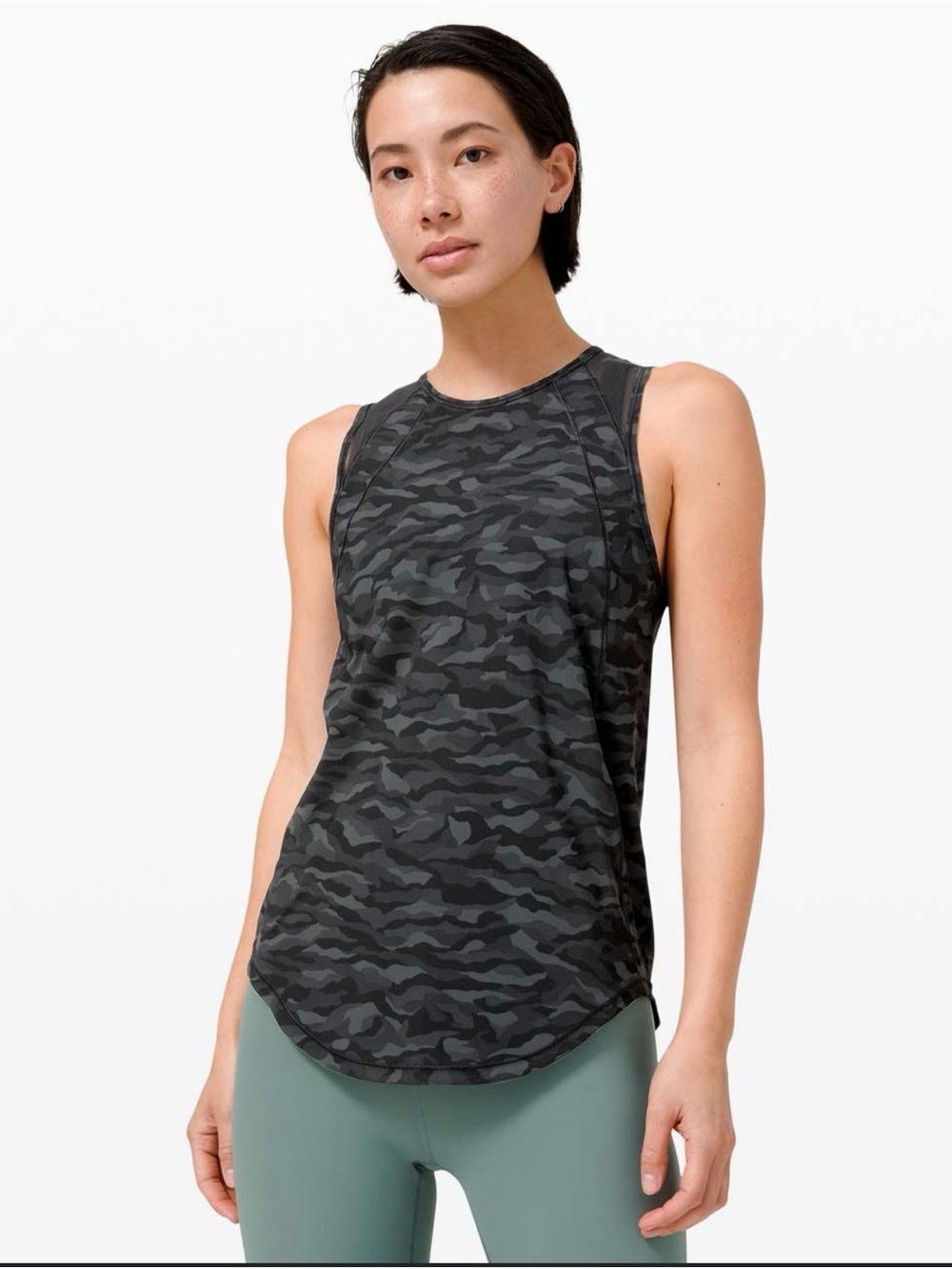 Lululemon Black Gray Camo Mesh Back Tank Top Athletic Workout Size M